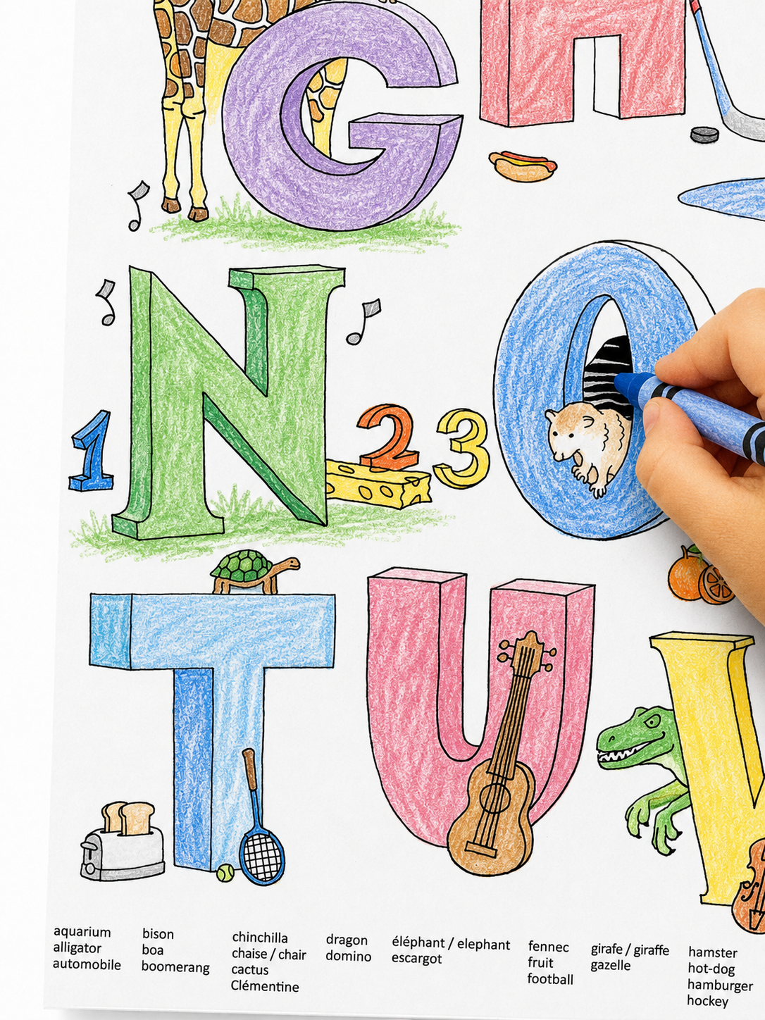 Coloring poster crafts Clementine and Marmelade bilingual alphabet learning activity 