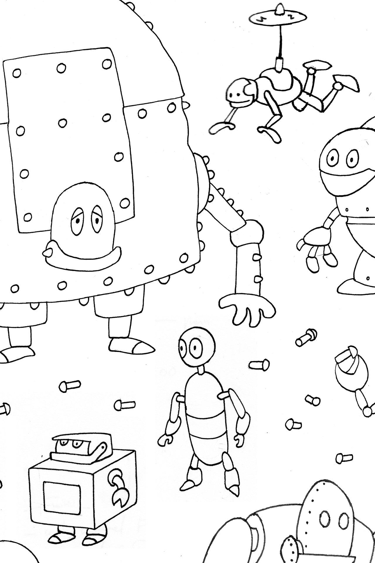 Close-up of large robot character  on the Lots of Robots poster