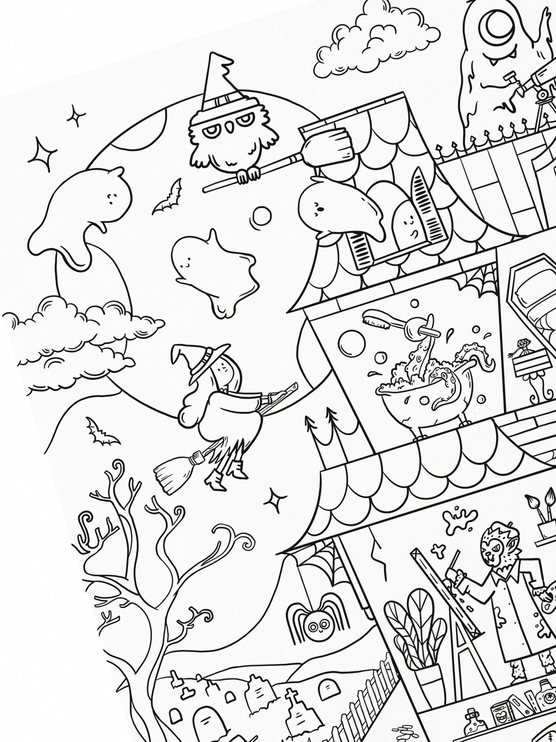 Find-it activity detail showing Clementine and her platypus friend Marmalade hidden among the Halloween characters