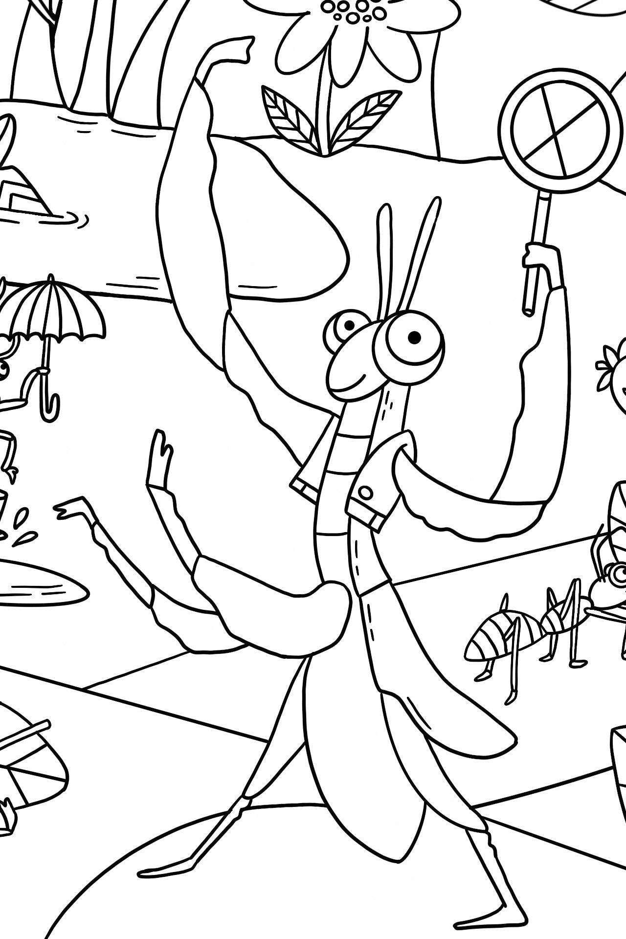 A close-up of a Clementine and Marmalade showing a friendly bug ready to be colored