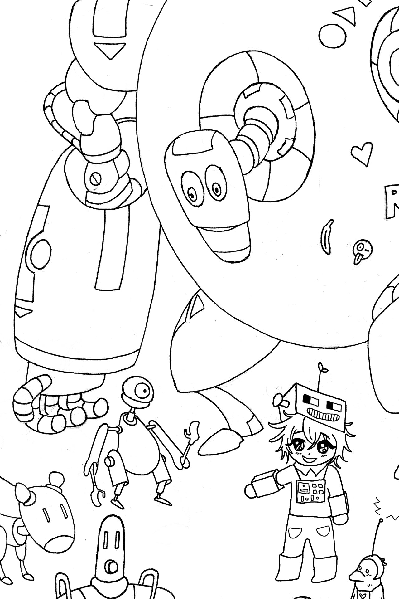 Clementine and Marmalade coloring poster, lots of robots 