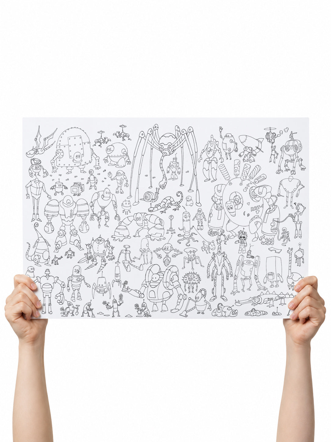 poster to color, with lots of cute robots and robotic characters screen-free coloring craft from Clementine and Marmalade